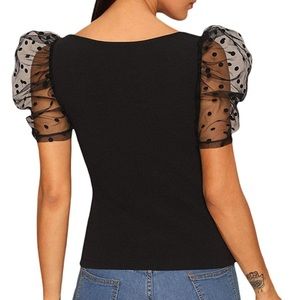 Puff Sleeve Square Neck Top Black Medium